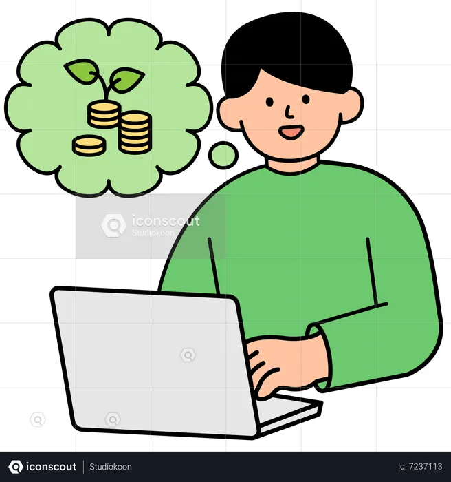 Man Checking Savings from Energy Conservation Efforts  Illustration