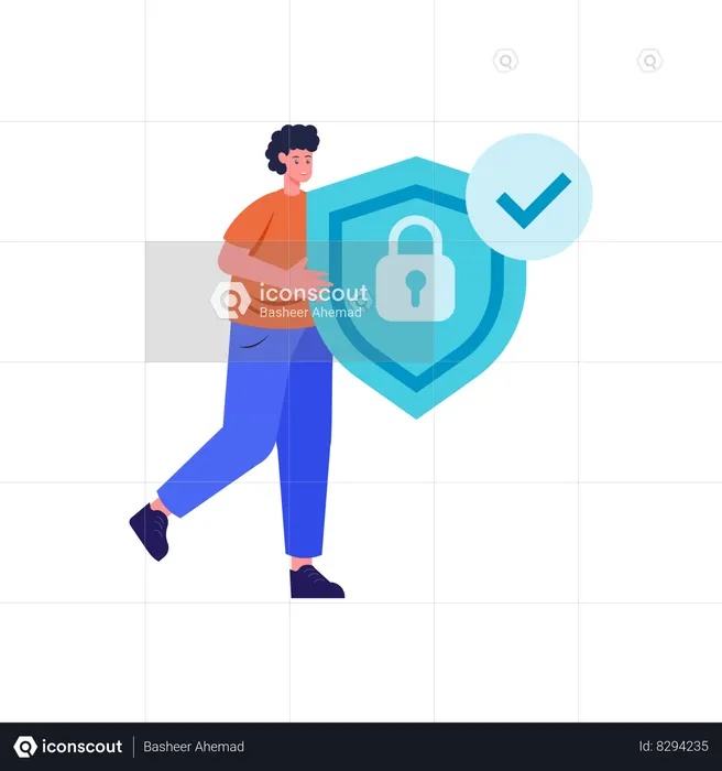 Man checking Secure data  Illustration