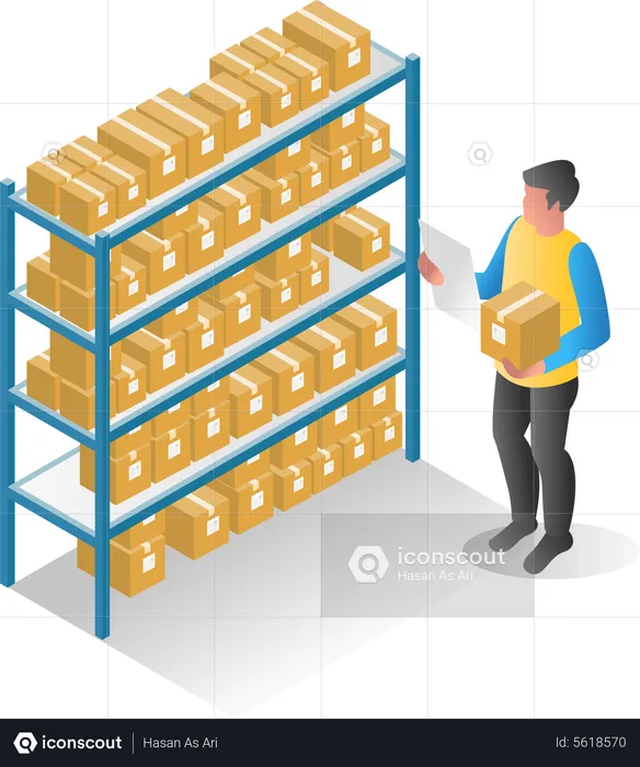 Man checking stock in warehouse  Illustration