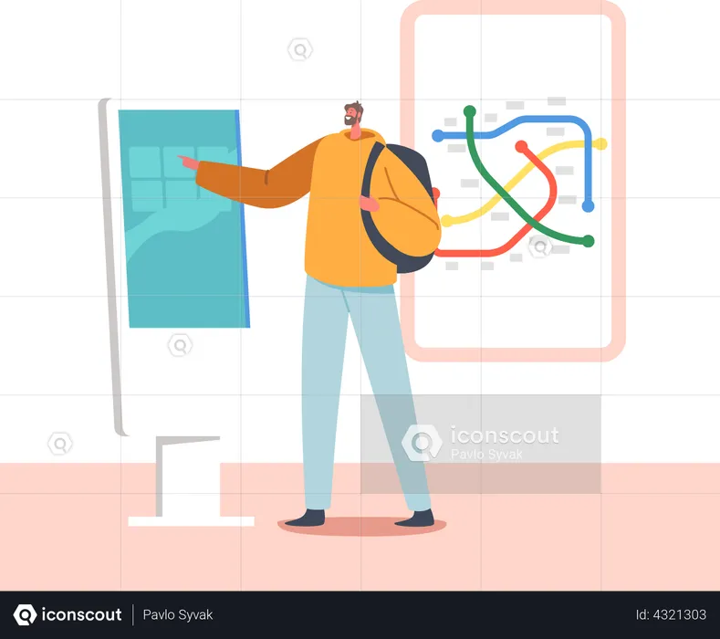 Man checking subway plan  Illustration