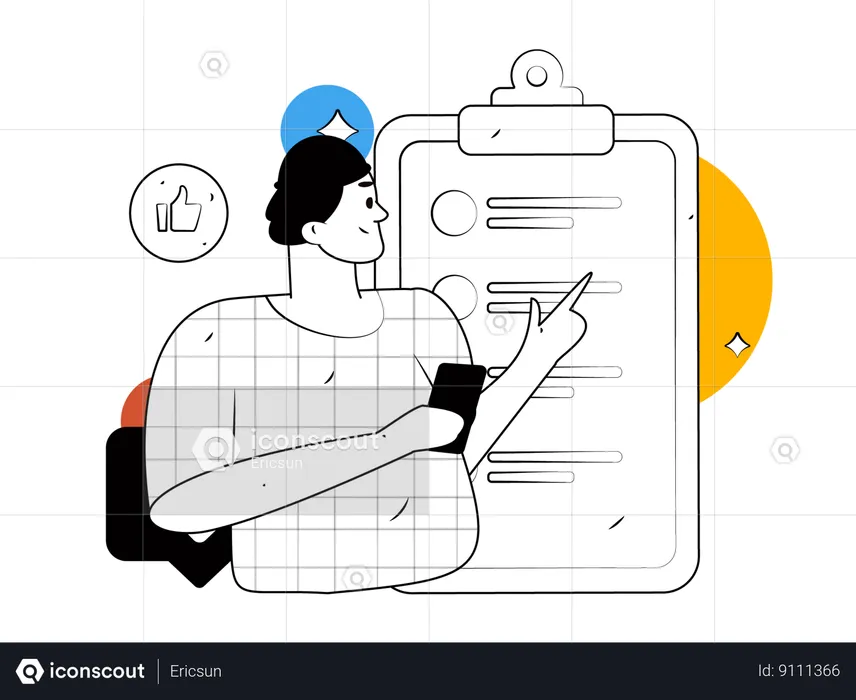 Man checking survey list  Illustration