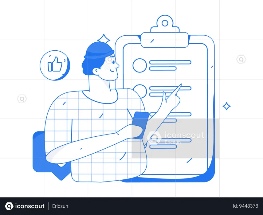 Man checking survey list  Illustration