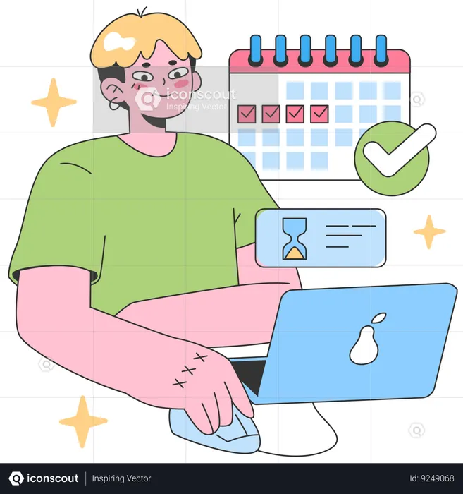 Man checking task schedule  Illustration
