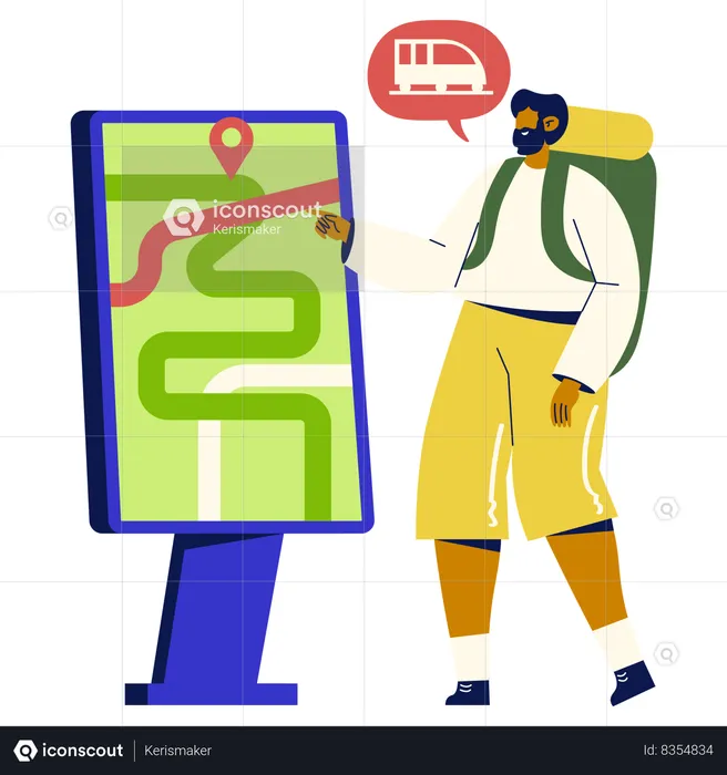 Man Checking Train Route  Illustration