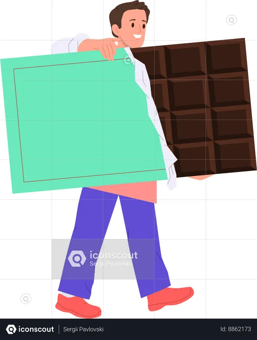 Man chef holding chocolate bar  Illustration