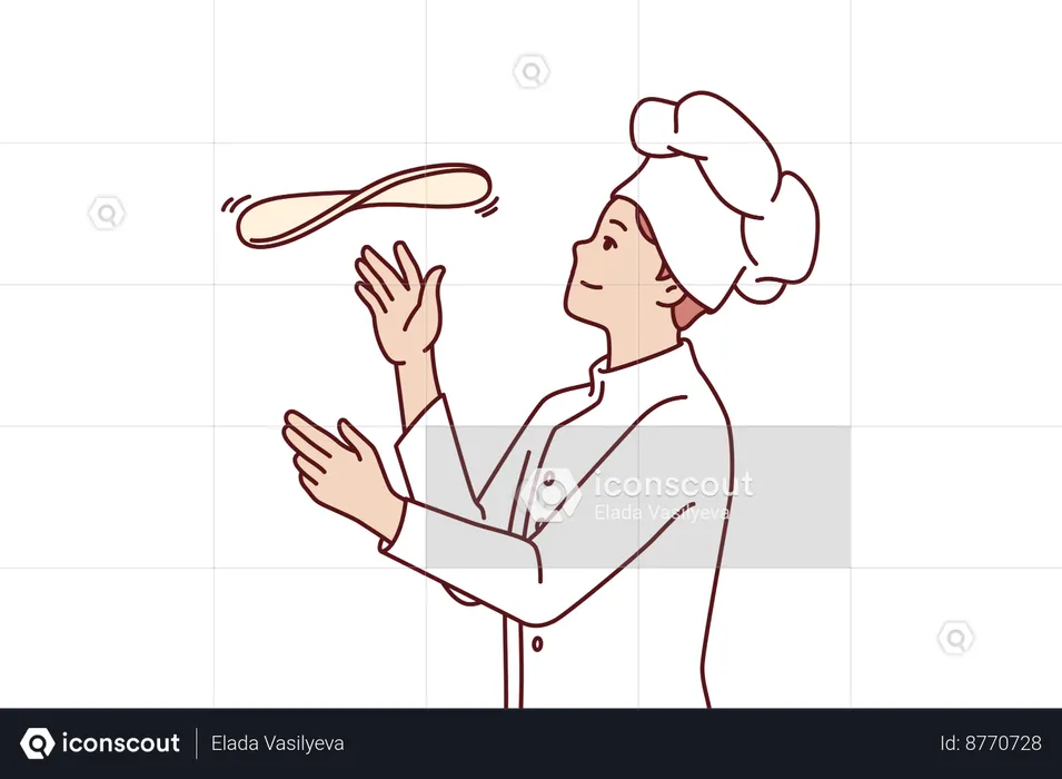 Man chef prepares pizza dough  Illustration