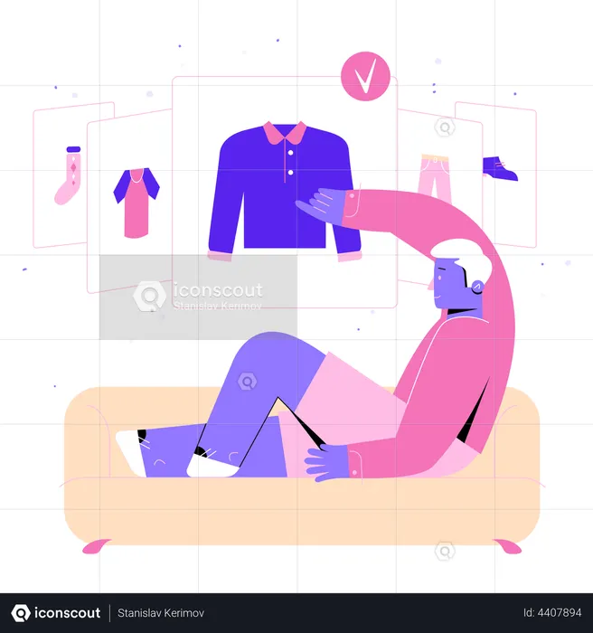 Man chooses clothes in a virtual fitting room  Illustration