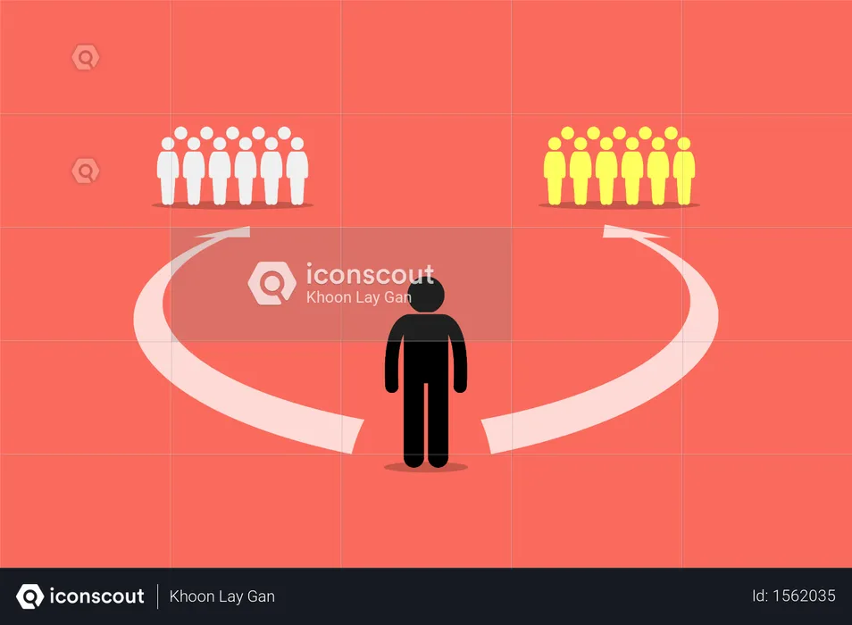 Man choosing to join between two teams or two group of people  Illustration