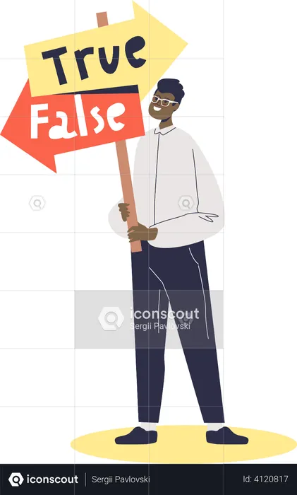 Man choosing true or false direction  Illustration