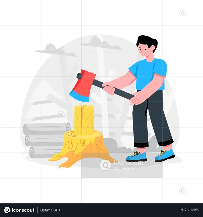 Man Chopping Wood  Illustration