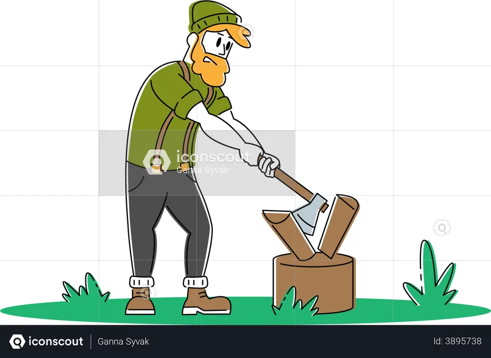 Man Chopping Wood in the jungle  Illustration