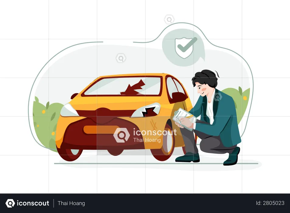 Man claiming insurance for car accident  Illustration