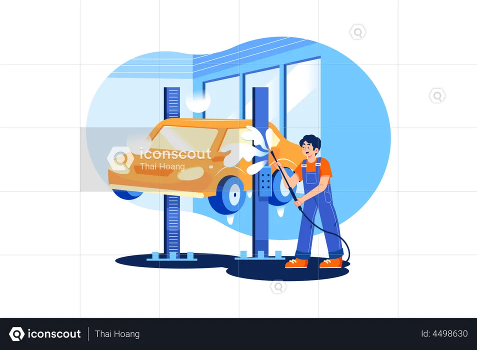 Man cleaning car  Illustration