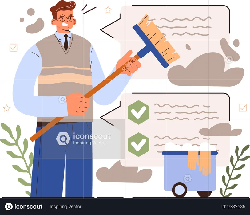 Man cleaning data from chat  Illustration