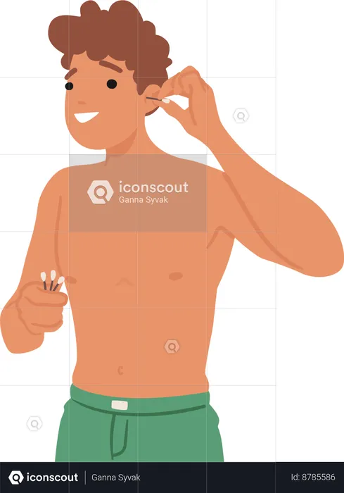 Man Cleaning Ears With earbud  Illustration