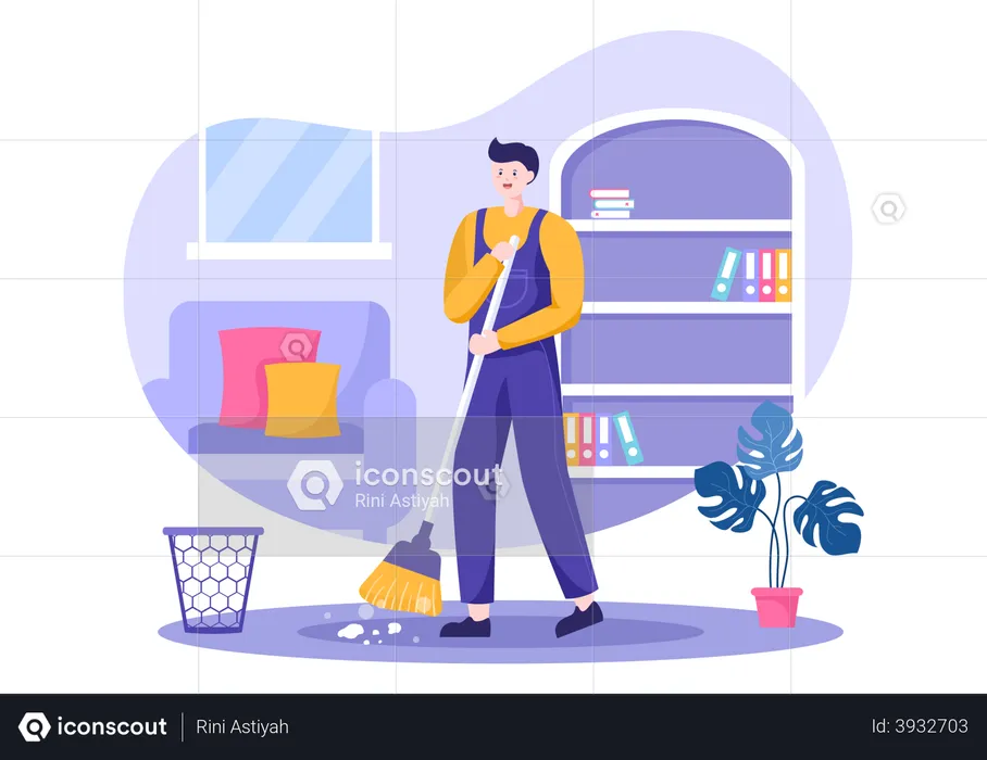 Man cleaning floor  Illustration
