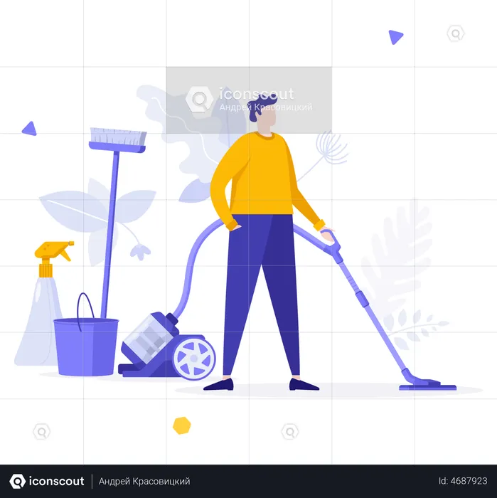 Man Cleaning Floor  Illustration