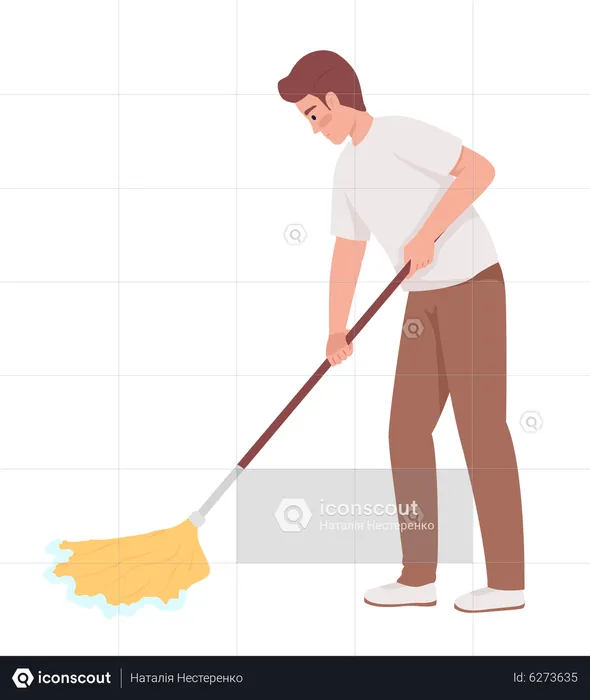 Man cleaning floor with mop  Illustration