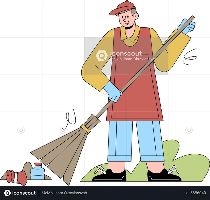 Man cleaning garbage  Illustration