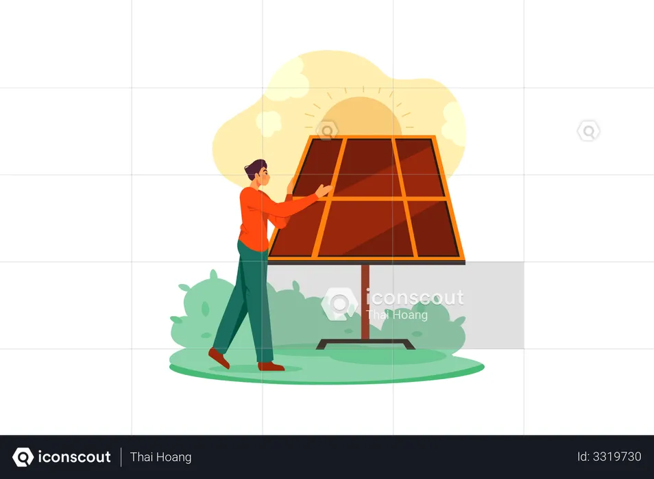 Man cleaning solar panel  Illustration