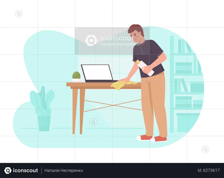 Man cleaning table with cloth  Illustration