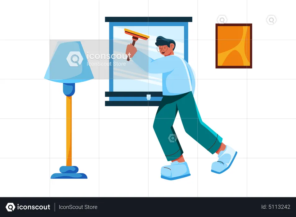 Man cleaning window at home  Illustration