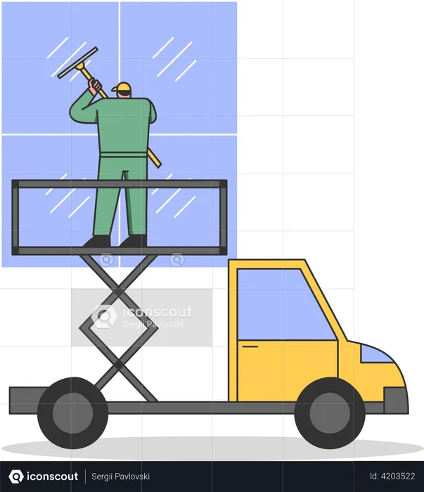 Man Cleaning Windows Facade Of Building  Illustration