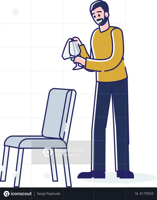 Man cleaning wine glass  Illustration