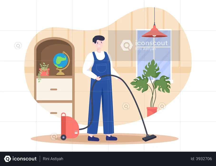 Man cleaning with vacuum cleaner  Illustration