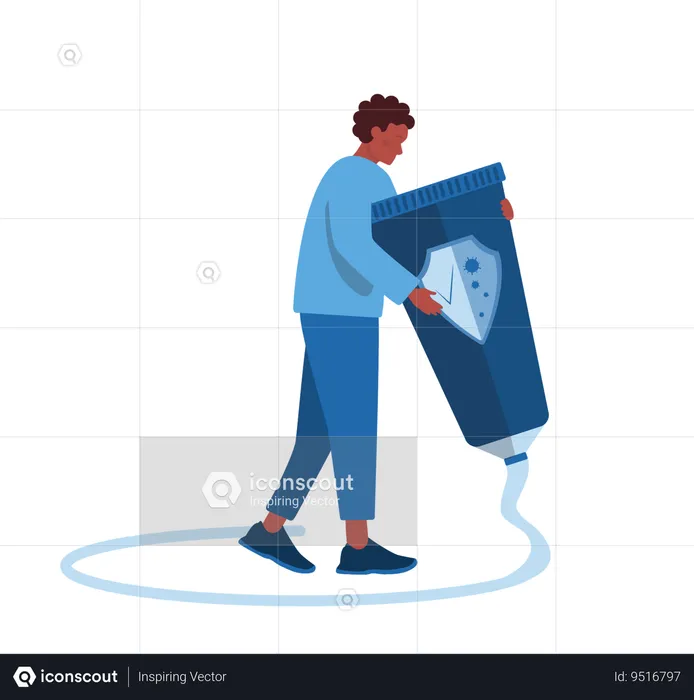 Man cleans the floor with sanitizer  Illustration