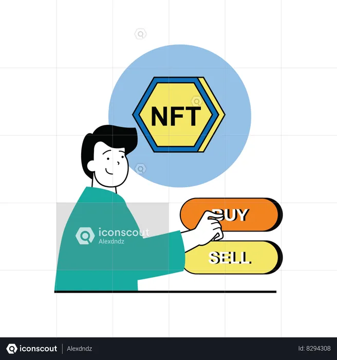 Man click on buy button for nft  Illustration