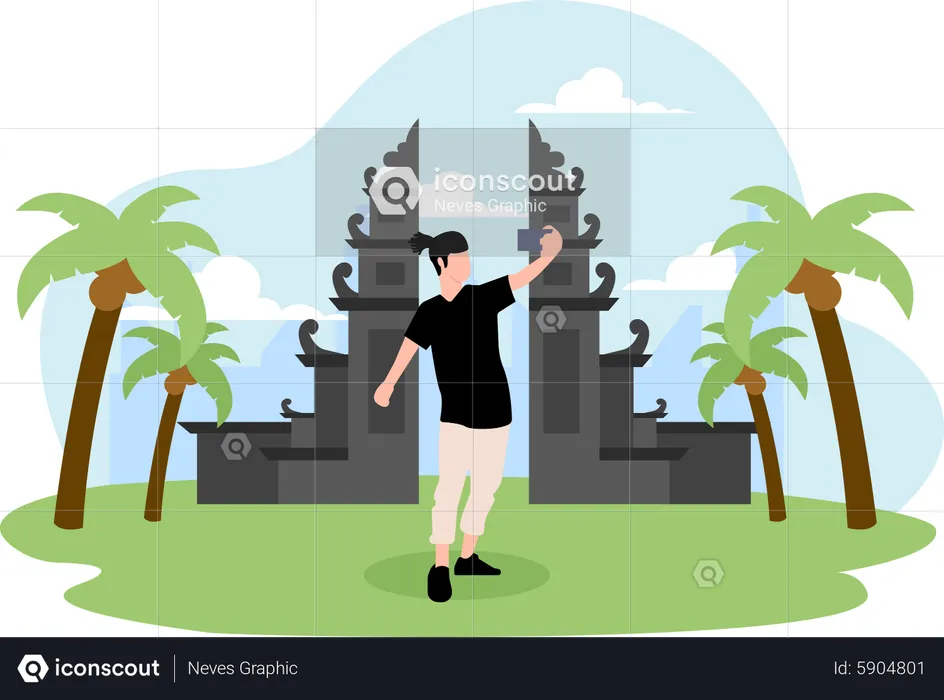 Man click selfie at famous monument  Illustration