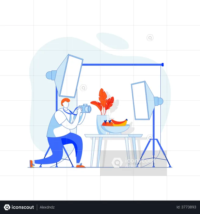 Man clicking food photographs  Illustration