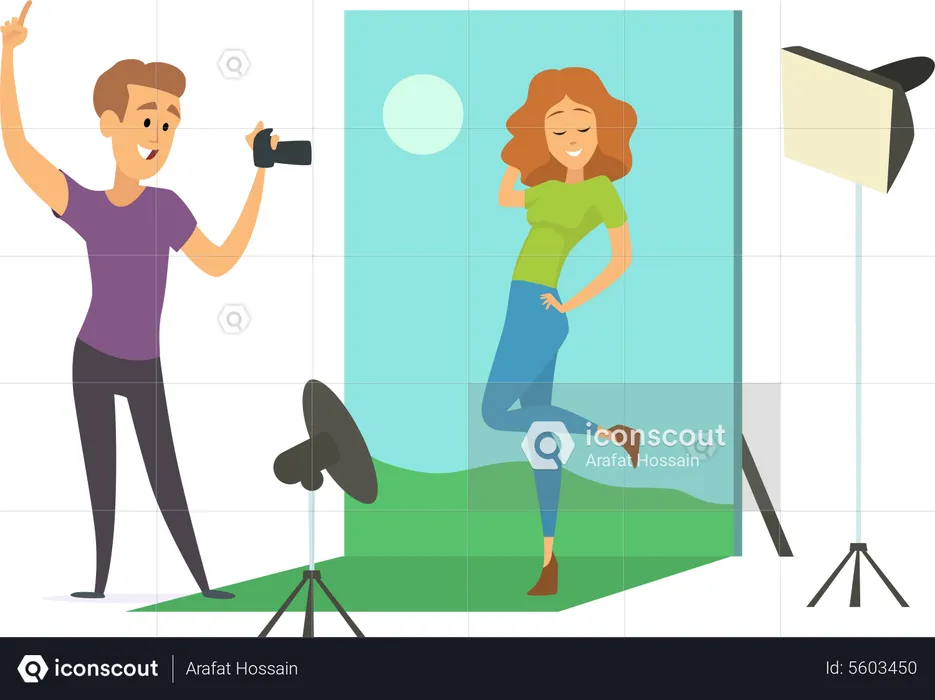 Man clicking photos of model  Illustration