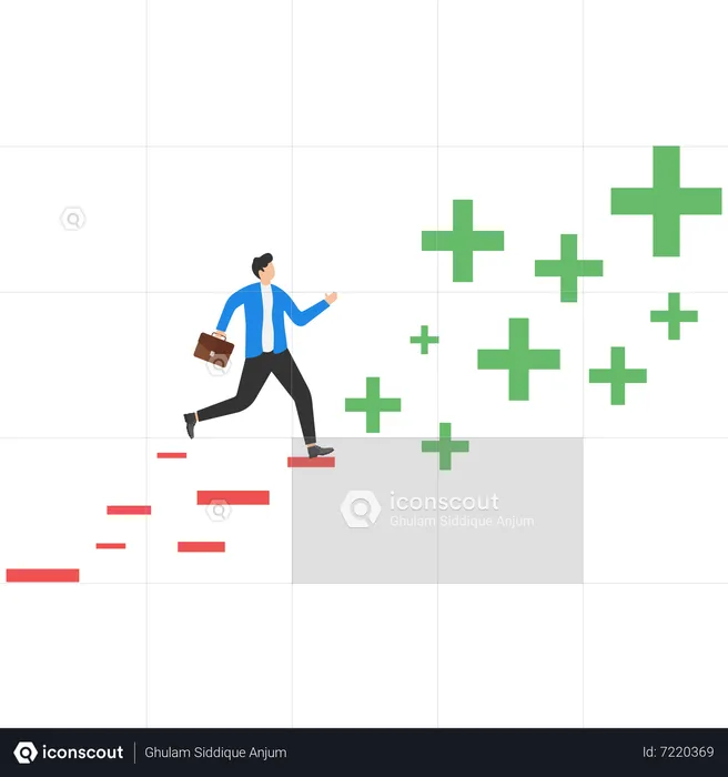 Man climbing abstract plus and minus ladder to top  Illustration