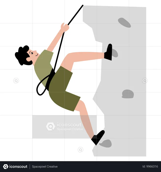 Man climbing holding rope  Illustration