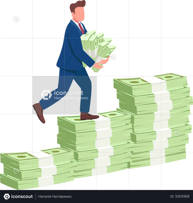 Man climbing money stairs  Illustration