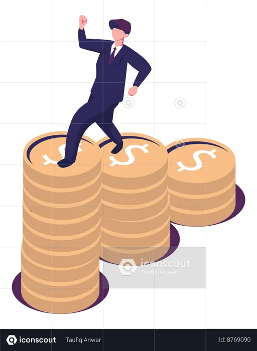 Man climbs coin chart investment management  Illustration