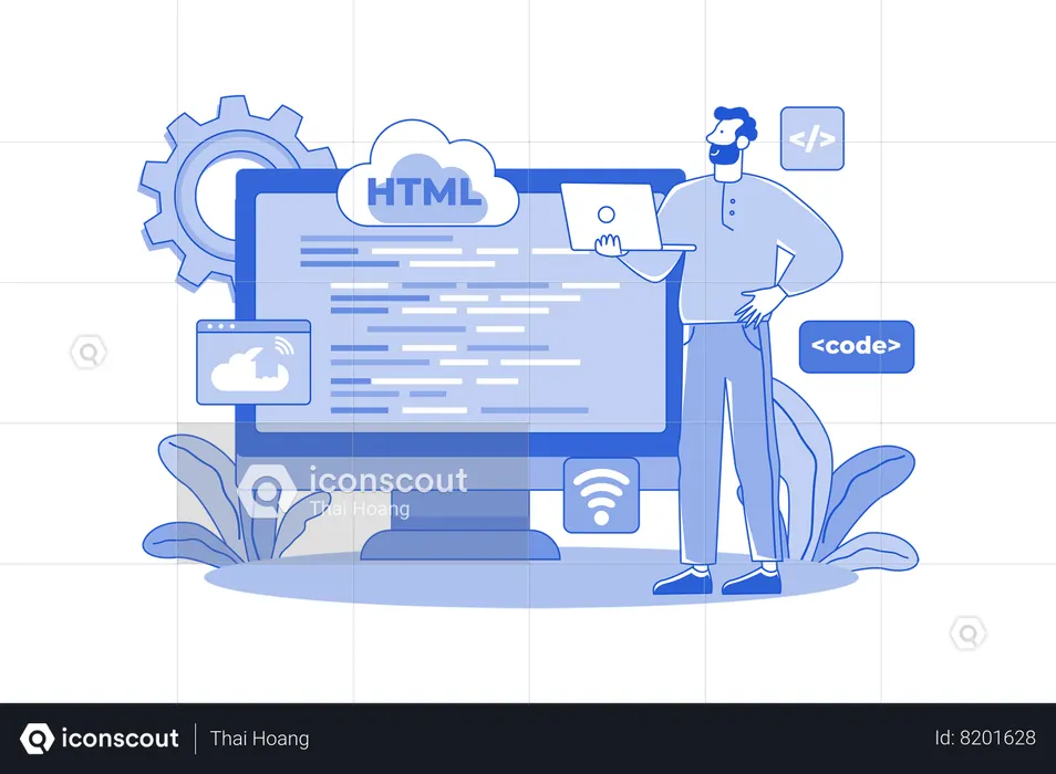 Man Coder Development Programming Computer  Illustration