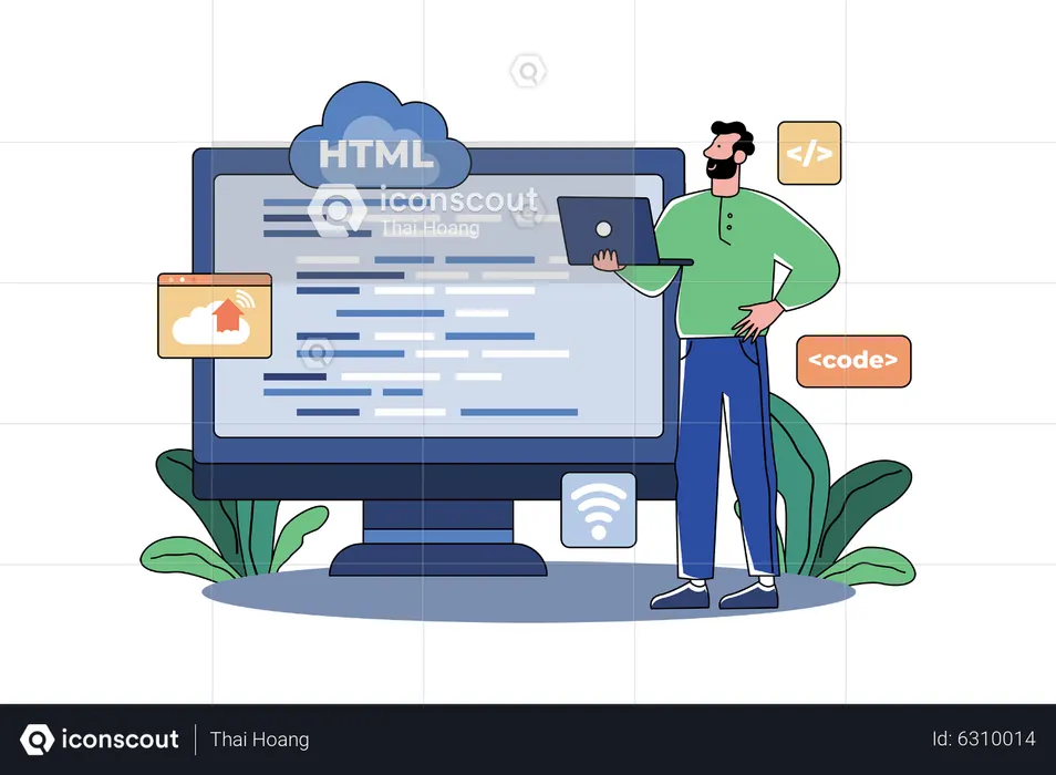Man Coder Development Programming Computer  Illustration
