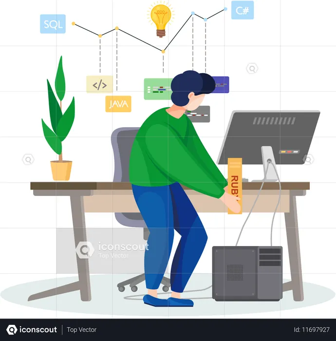 Man coder working on webpage  Illustration