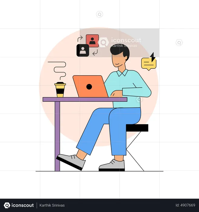Man collaborating online  Illustration