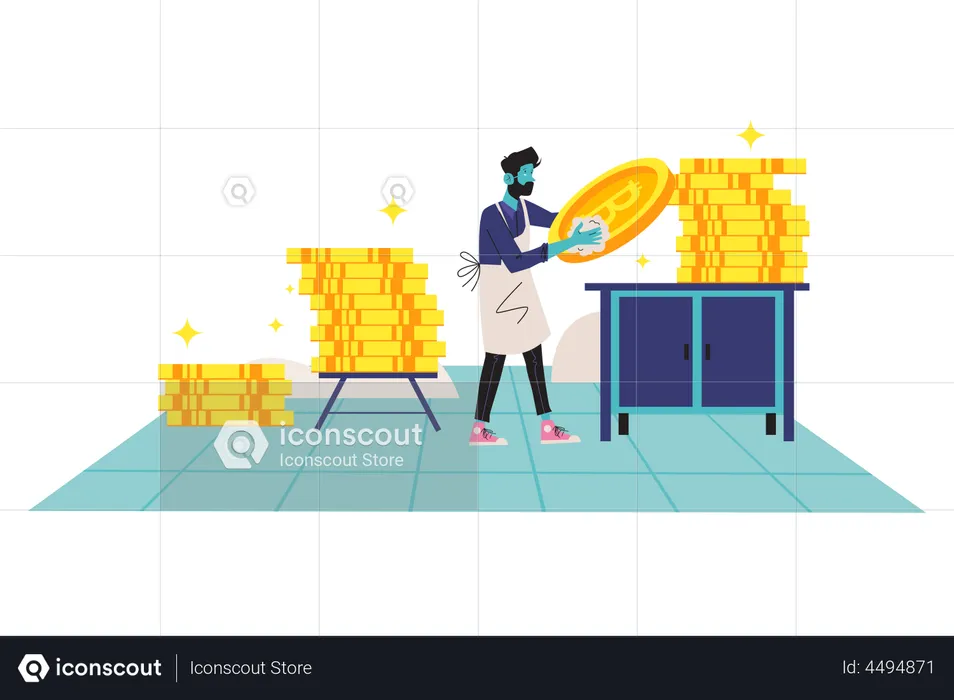Man collecting bitcoin  Illustration