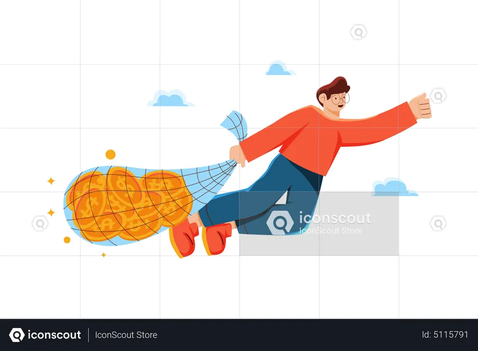 Man collecting bitcoin investment return  Illustration