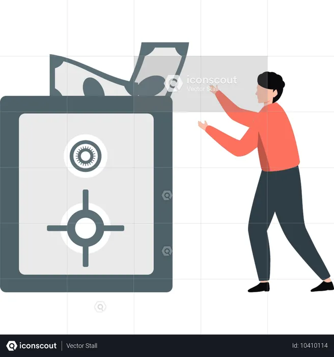 Man collecting money in locker  Illustration