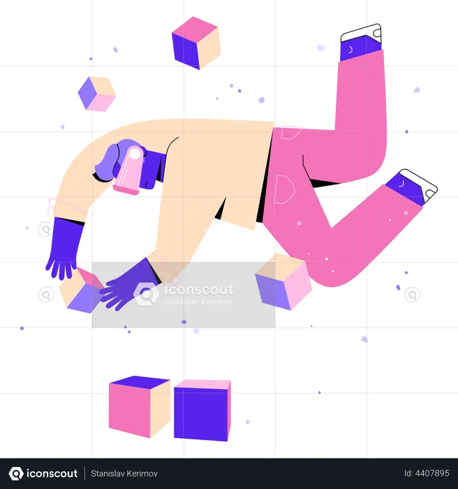 Man collects cubes in virtual reality  Illustration