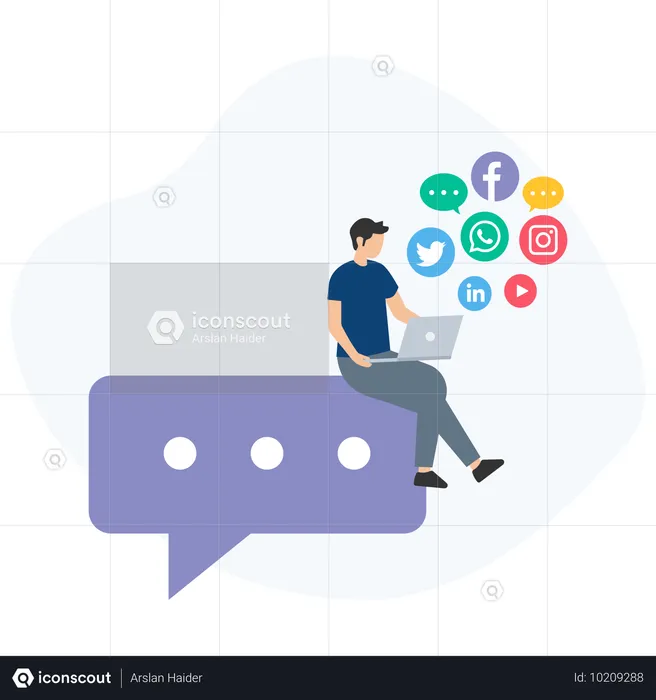 Man Communicate on Social Network  Illustration