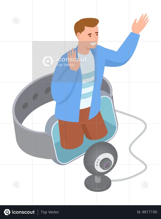 Man communicating online via webcam  Illustration
