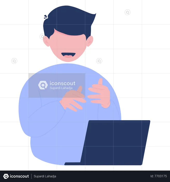 Man communicating via a laptop  Illustration