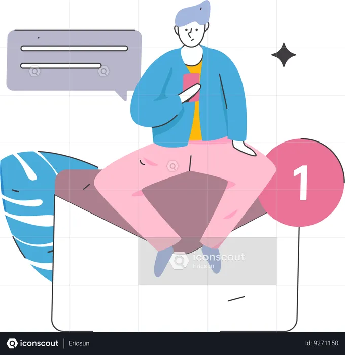 Man communicating via email  Illustration